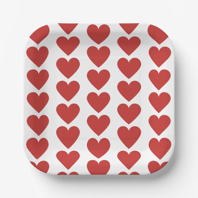 Simple Red Heart Pattern Paper Plate (Front)