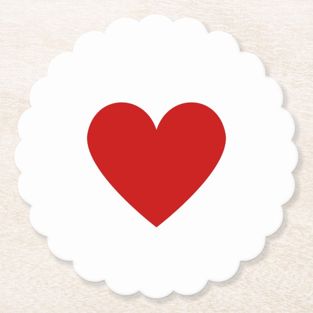 Simple Red Heart Scalloped Modern Love Minimal Paper Coaster (Front)