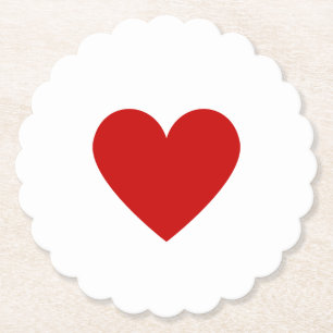 Simple Red Heart Scalloped Modern Love Valentines Paper Coaster