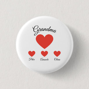 Simple Red Hearts Grandma Grandkids 1 Inch Round Button