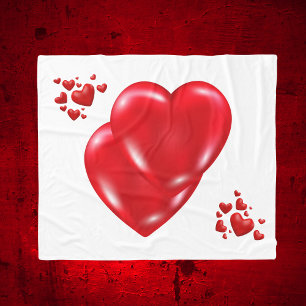 Simple Red Hearts on White Happy Valentine's Day Fleece Blanket