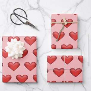 Simple Red Hearts Pattern On Blush Pink Background Wrapping Paper Sheet