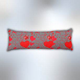 Simple Red Hearts Romantic Love On Charcoal   Body Pillow