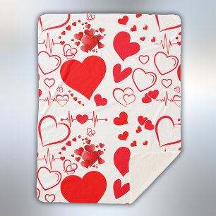 Simple Red Hearts Romantic Love On White Sherpa Blanket