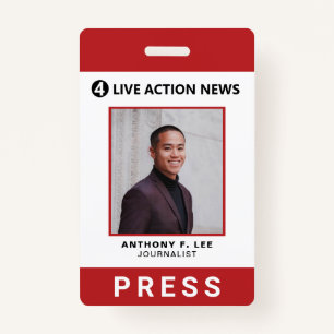 Simple Red Logo Press Employee Photo ID Badge