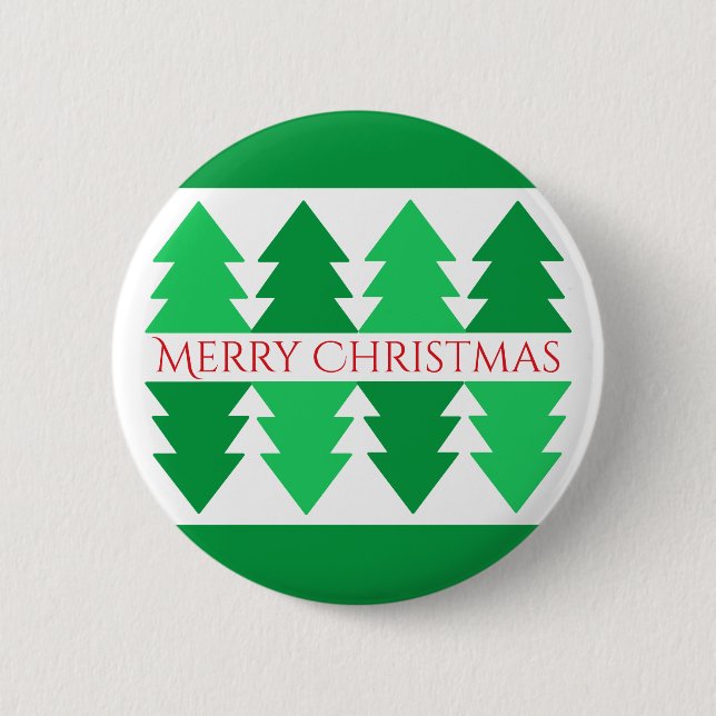 Simple Red Merry Christmas Green Tree Design 2 Inch Round Button (Front)