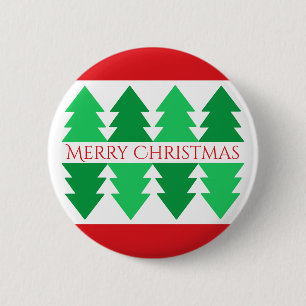 Simple Red Merry Christmas Green Tree Design 2 Inch Round Button