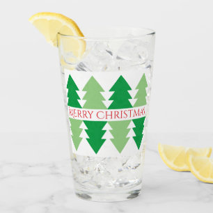 Simple Red Merry Christmas Green Tree Design Glass
