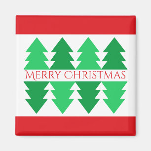 Simple Red Merry Christmas Green Tree Design Magnet