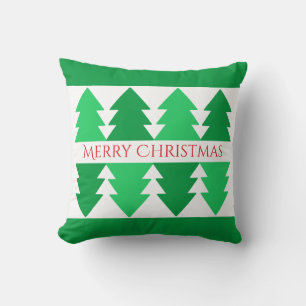 Simple Red Merry Christmas Green Tree Design Throw Pillow