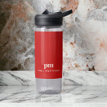 Simple Red Minimal Custom Monogram and Name Water Bottle<br><div class="desc">Simple and sleek, this custom vivid red and white water bottle design has modern typography spelling out your monogram initials in lower case type face with your name in all caps in a smaller font size placed below your monogram for a professional contemporary look. Take along this attractive personalized water...</div>