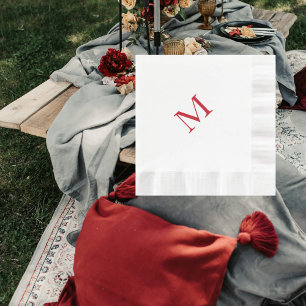Simple Red Monogram Coined Luncheon Napkin