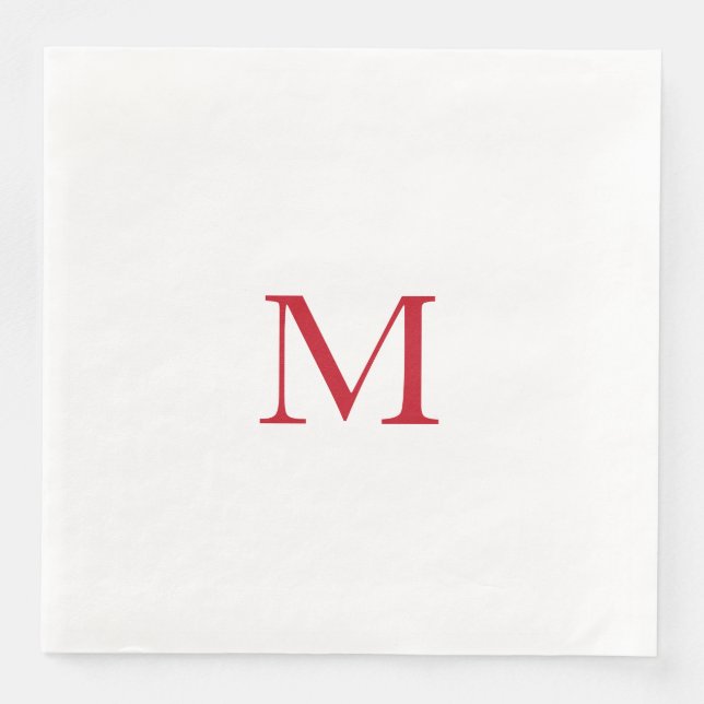 Simple Red Monogram Paper Napkin (Front)