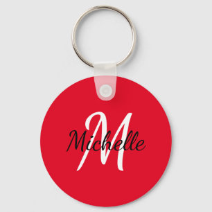 Simple Red Monogrammed Keychain
