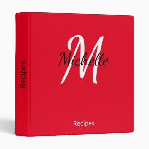 Simple Red Monogrammed Recipe Binder