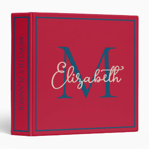 Simple Red Navy Blue and Cream Monogram Binder