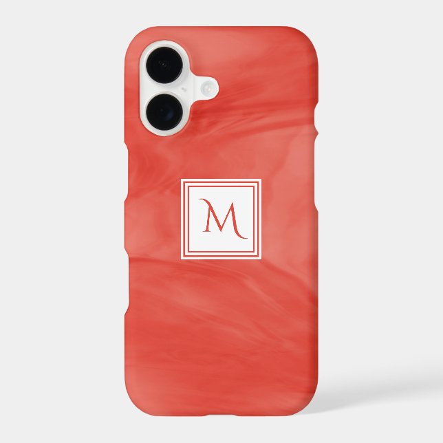 Simple Red Orange Subtle Marble Modern Monogram (Back)