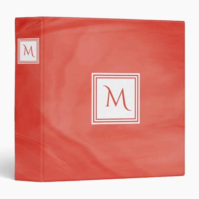 Simple Red Orange Subtle Marble Modern Monogram Binder (Front/Spine)