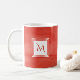 Simple Red Orange Subtle Marble Modern Monogram Coffee Mug