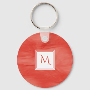 Simple Red Orange Subtle Marble Modern Monogram Keychain