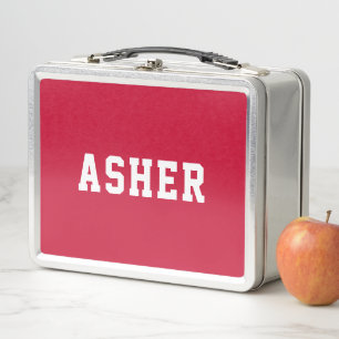 Simple Red Personalized Back to School Metal Lunch Box