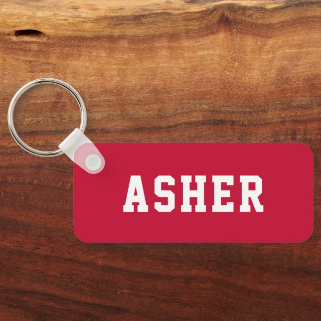 Simple Red Personalized School Backpack Name Tag Keychain (Back)