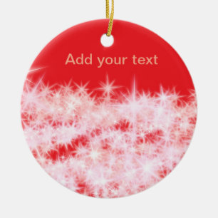 Simple red pink glitt sparkle stars add your text  ceramic ornament