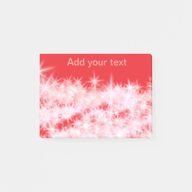 Simple red pink glitt sparkle stars add your text  post-it notes (Front)