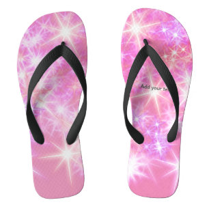 Simple red pink glittersparkle stars add your text flip flops