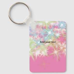 Simple red pink glittersparkle stars add your text keychain