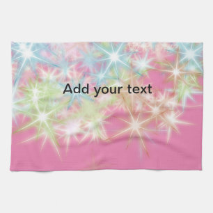 Simple red pink glittersparkle stars add your text kitchen towel