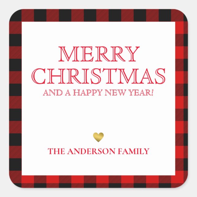 Simple Red Plaid Merry Christmas Gift Tag Stickers (Front)