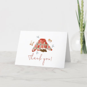 Simple Red Plaid Winter Clothes Baby Shower  Thank You Card