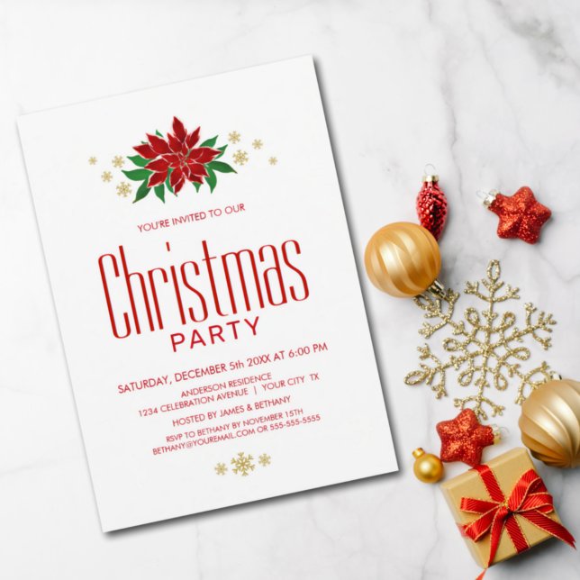 Simple Red Poinsettia Christmas Party Invitation (Creator Uploaded)