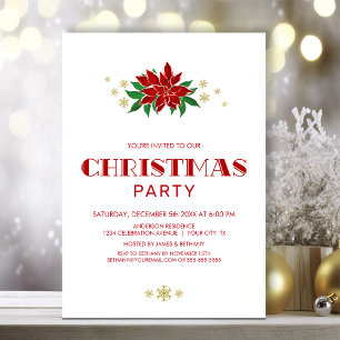Simple Red Poinsettia Christmas Party Invitation