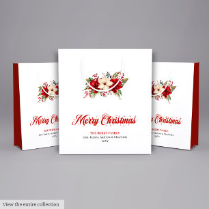 Simple Red Poinsettia Merry Christmas Gift Bags