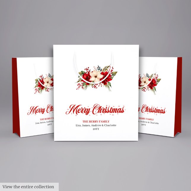 Simple Red Poinsettia Merry Christmas Gift Bags (Simple Red Poinsettia Merry Christmas Gift Bag)