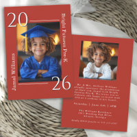 Simple Red Pre-K 2-Photo Graduation Celebration