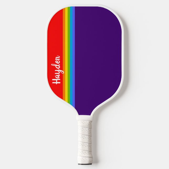 Simple red purple rainbow custom name Elegant Gay  Pickleball Paddle (Front)