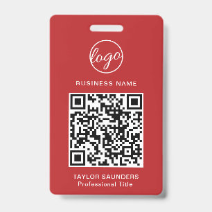 Simple Red QR Code Employee ID Badge