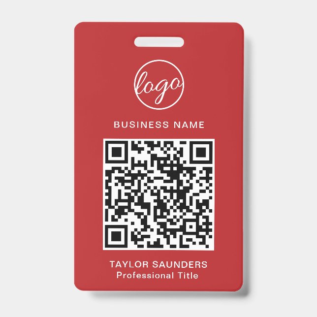 Simple Red QR Code Employee ID Badge (Front)