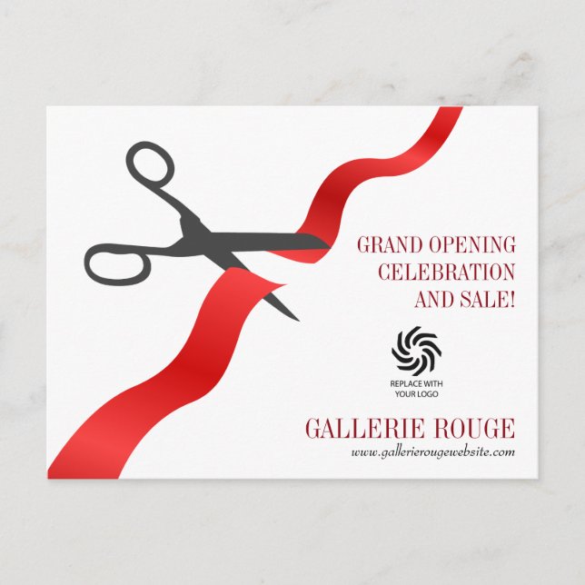 Simple Red Ribbon Cutting Grand Opening Postcard (Front)