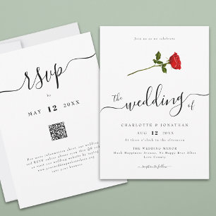 Simple Red Rose Elegant Script QR Code Invitation