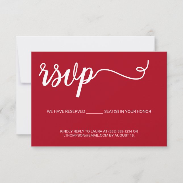 Simple Red RSVP wedding Reserved Seat (Front)