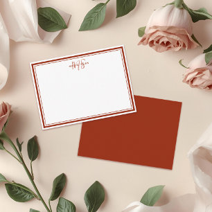 Simple Red Scarlet Minimalist Monogram Two Border Card