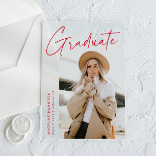 Simple Red Script Acrylic Graduation Announcement