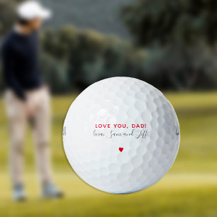Simple red script and heart golfer dad signature golf balls