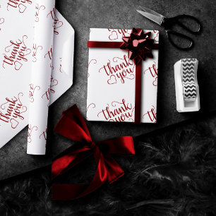 Simple Red Script Candy Cherry Apple Thank You Wrapping Paper