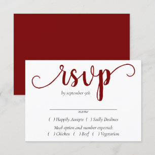 Simple Red Script   Cherry Flourish Entree Choice RSVP Card
