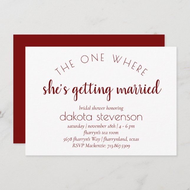 Simple Red Script | One Where Shes Getting Married Invitation (Front/Back)
